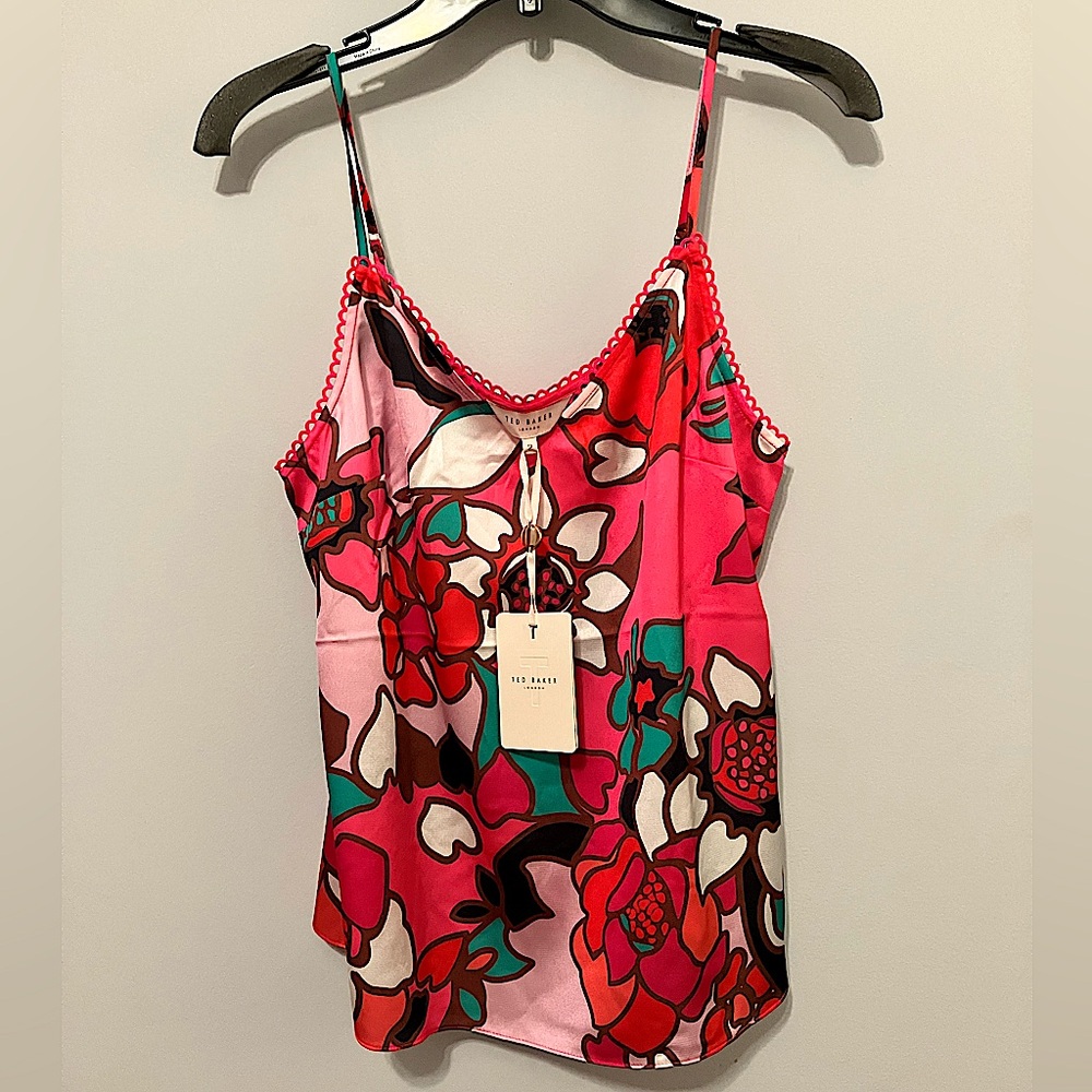 Ted Baker London NWT Camisole Pink Red Green White Floral Print Size 2